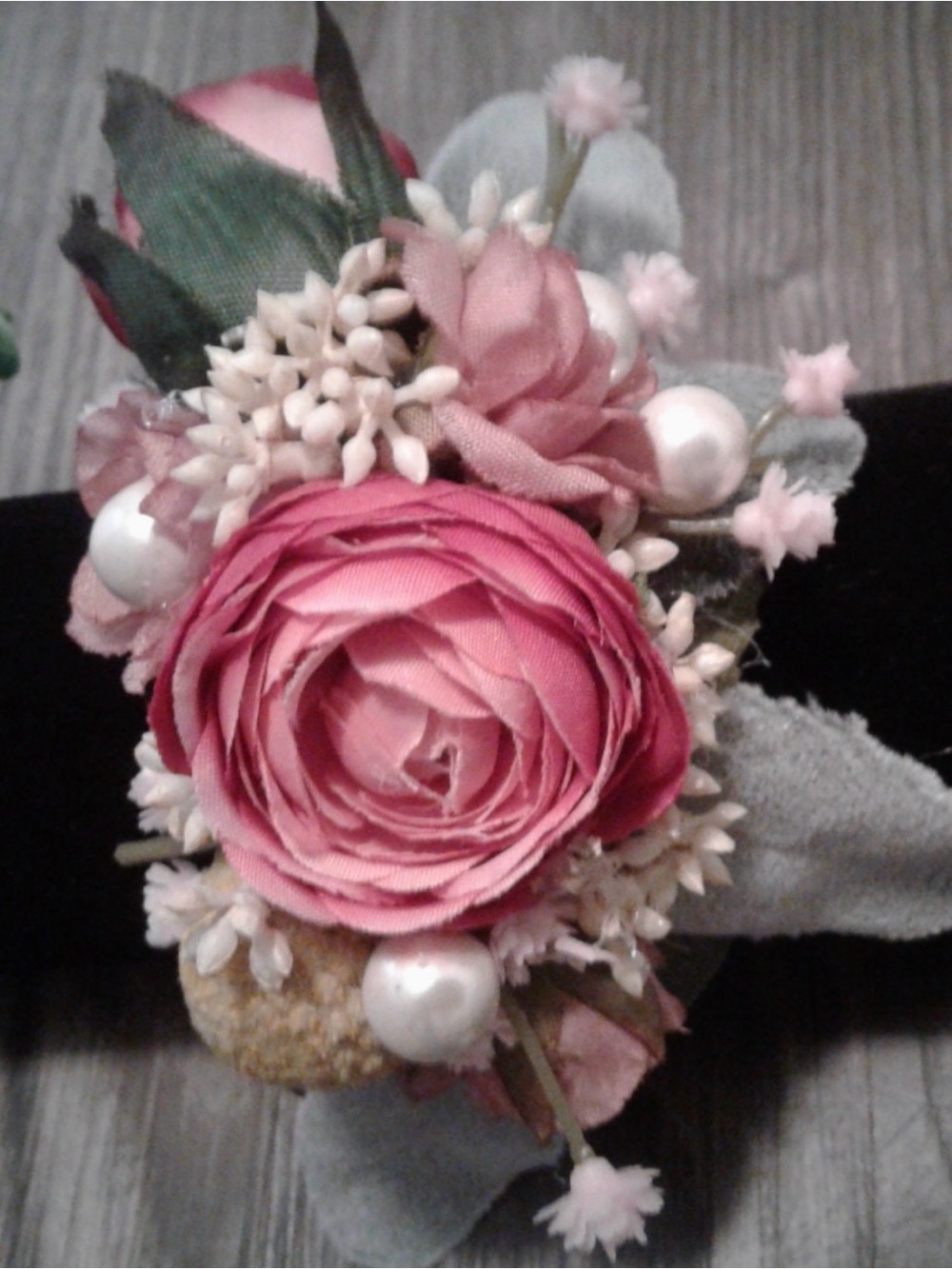 Delicate Pink Corsage Faux Floral Pearl Wrist Corsage Bracelet Final Sale